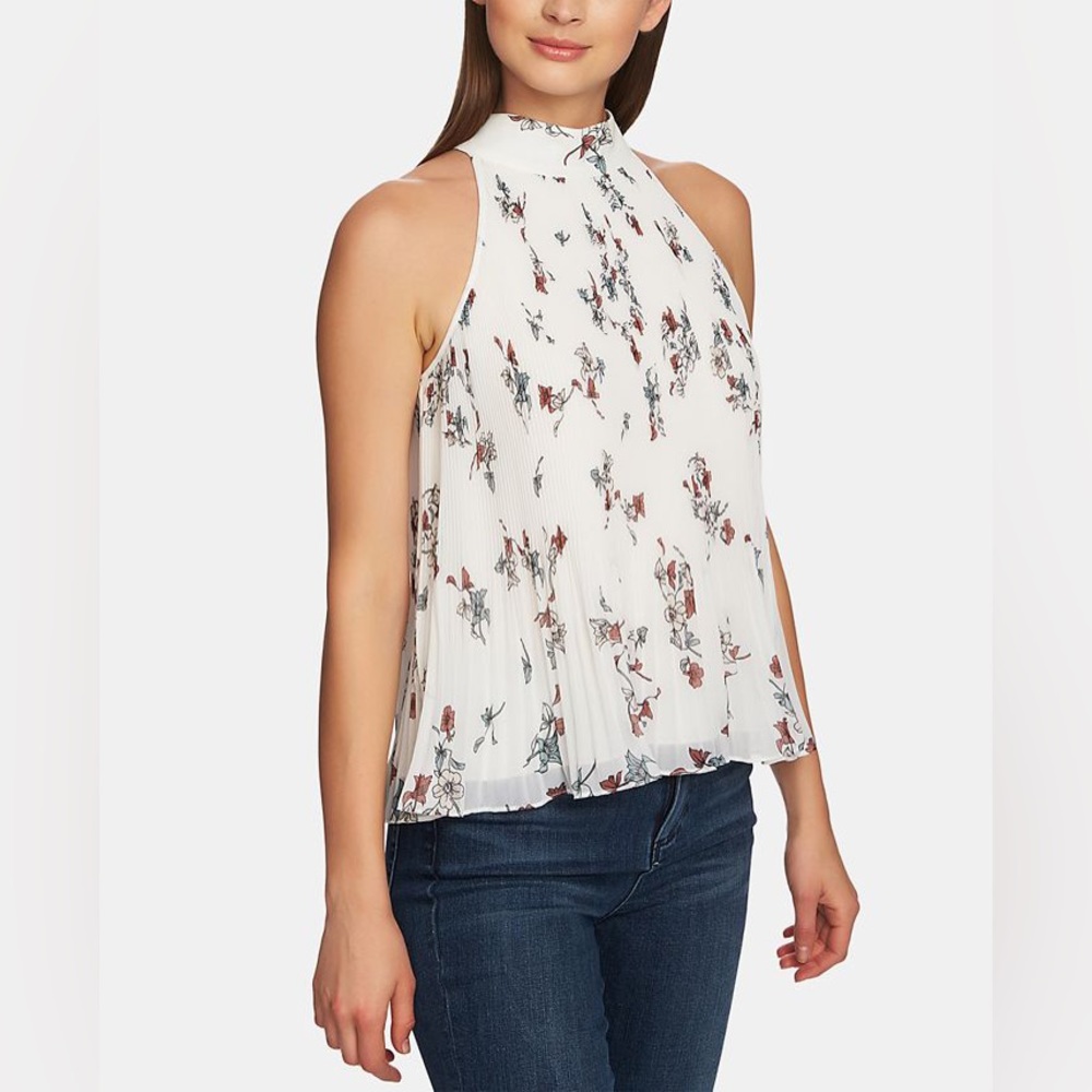 NEW 1. State Floral Print Pleated Halter Tank Top L